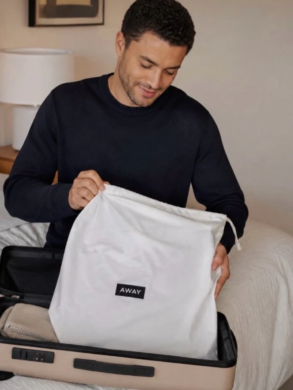 NWOT-Away White Drawstring Dust Bag